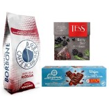 Кофе зерновой, чай и вафли